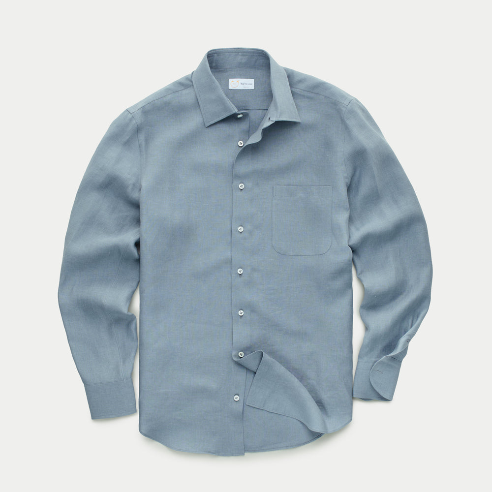 After-Dinner Linen Shirt in Steel Blue: Breathable Italian Craftsmanship