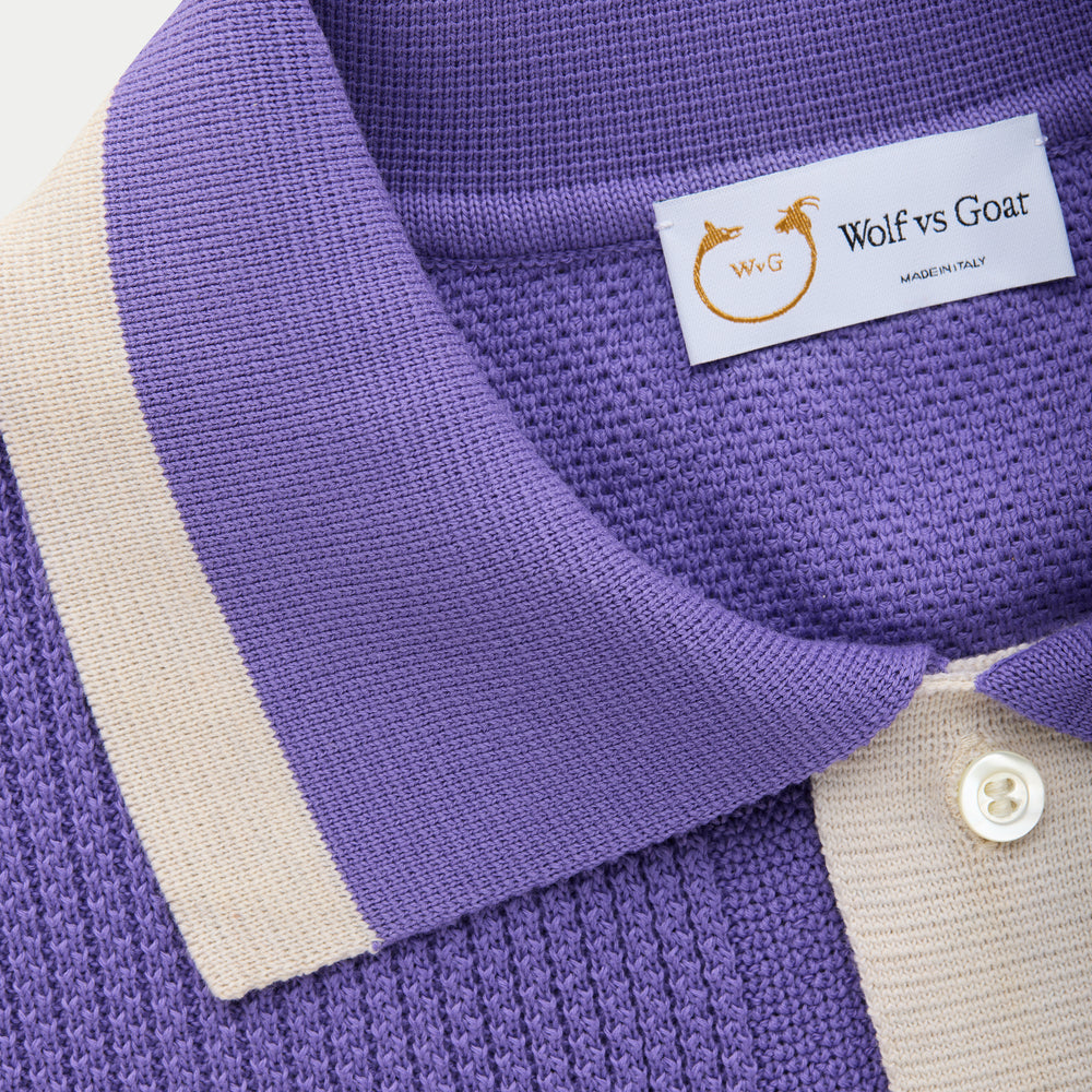 
                  
                    Short Sleeve Knitted Cotton Shirt Mauve and Ecru
                  
                