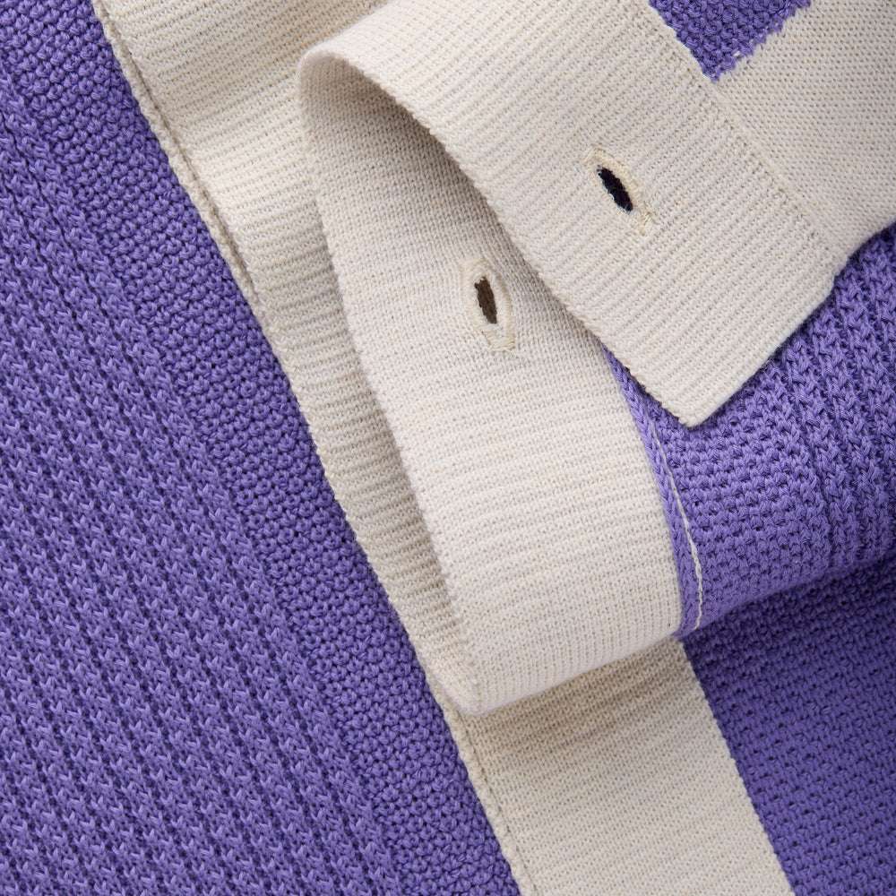 
                  
                    Short Sleeve Knitted Cotton Shirt Mauve and Ecru
                  
                