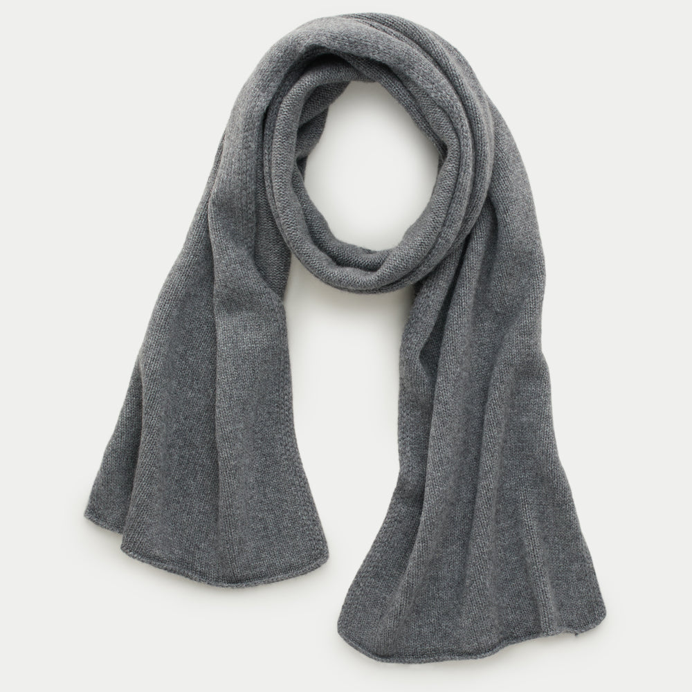 Knitted Maglia Rasata Cashmere Scarf Charcoal Grey