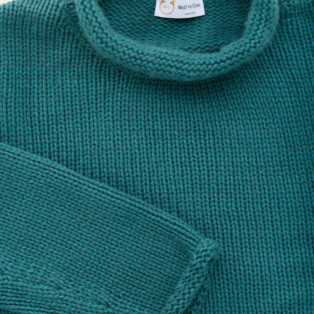 Cashmere Chunky Roll Neck Sweater Blue Green