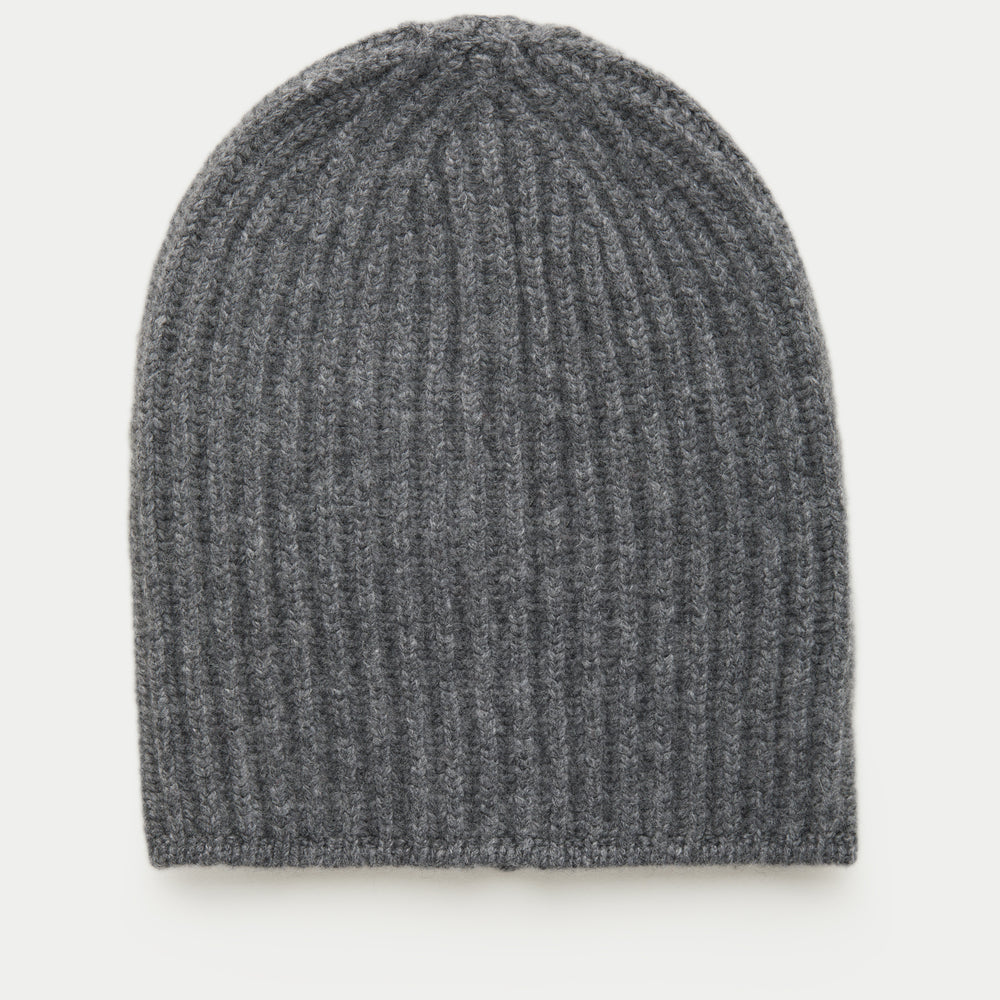 Wide Cuff Cashmere Beanie Dark Grey