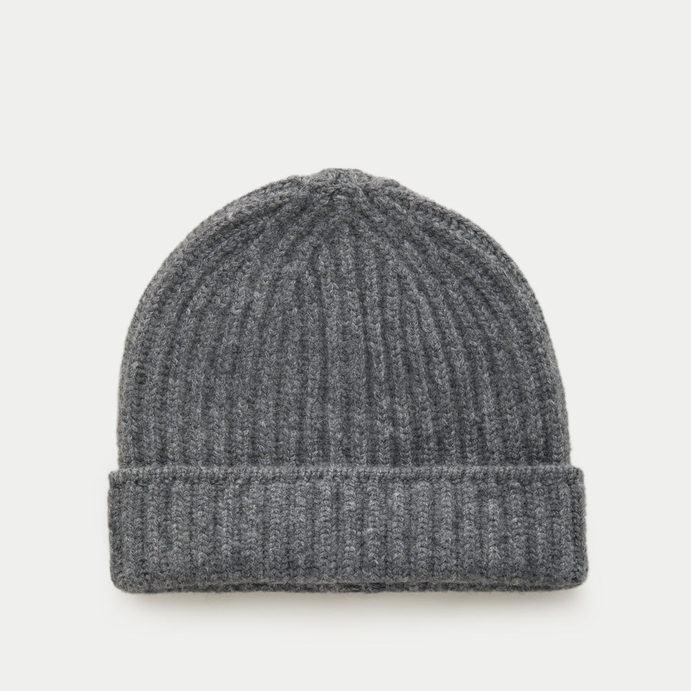 Wide Cuff Cashmere Beanie Dark Grey