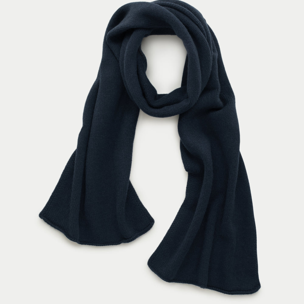 Knitted Maglia Rasata Cashmere Scarf Dark Navy