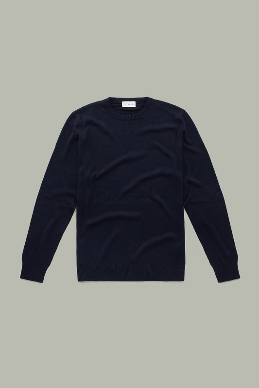 Long Sleeve Crew Neck Bamboo Cotton Cashmere Blend Knitted Sweater Navy