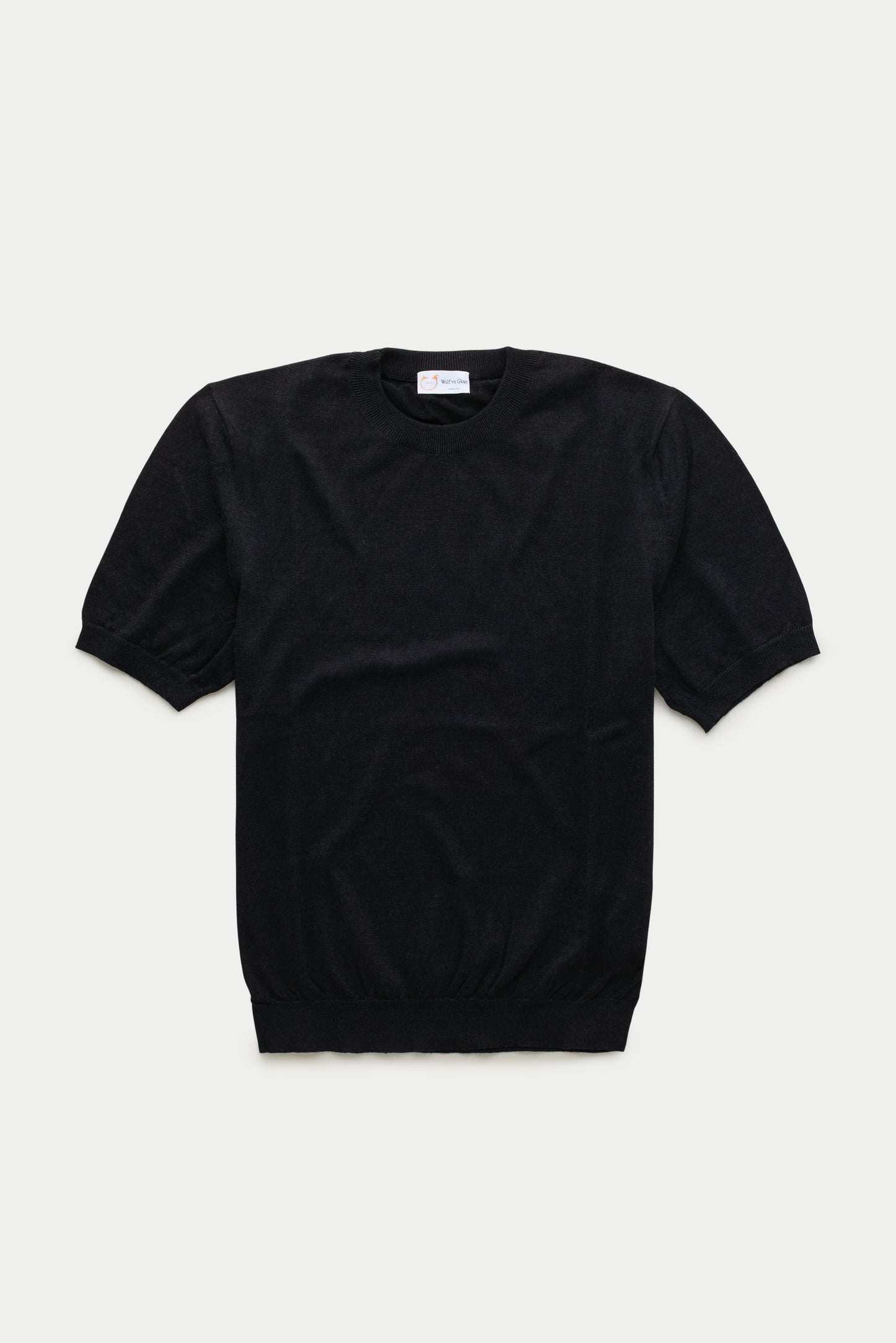 Short Sleeve Linen Cotton Knitted Crewneck Black