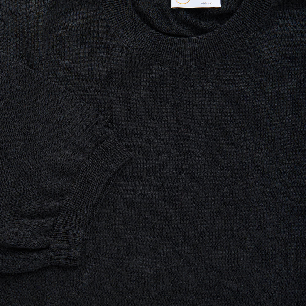 Short Sleeve Linen Cotton Knitted Crewneck Black