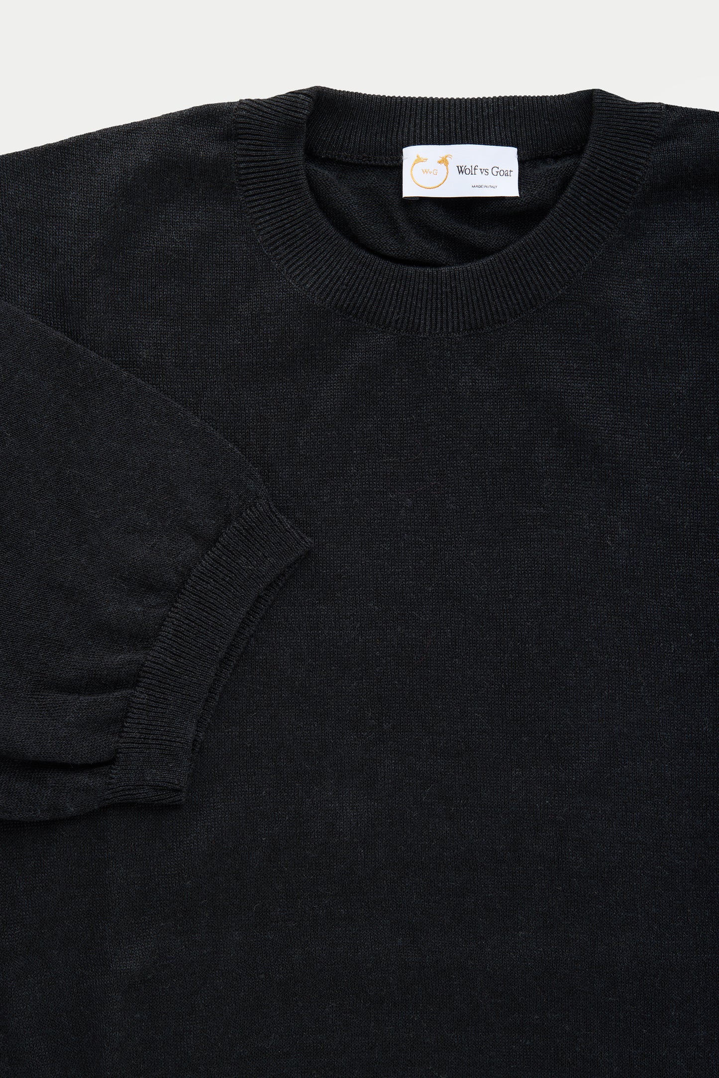 Short Sleeve Linen Cotton Knitted Crewneck Black