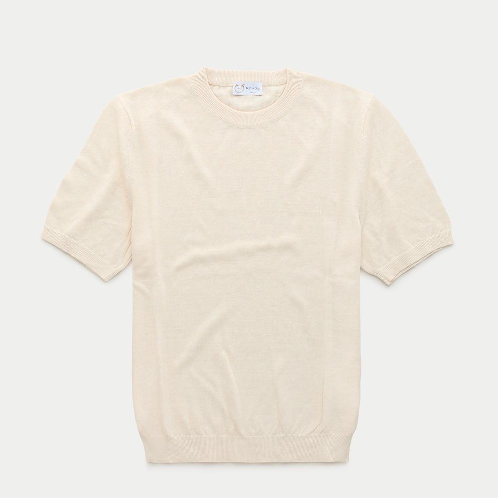 Short Sleeve Linen Cotton Knitted Crewneck Panna