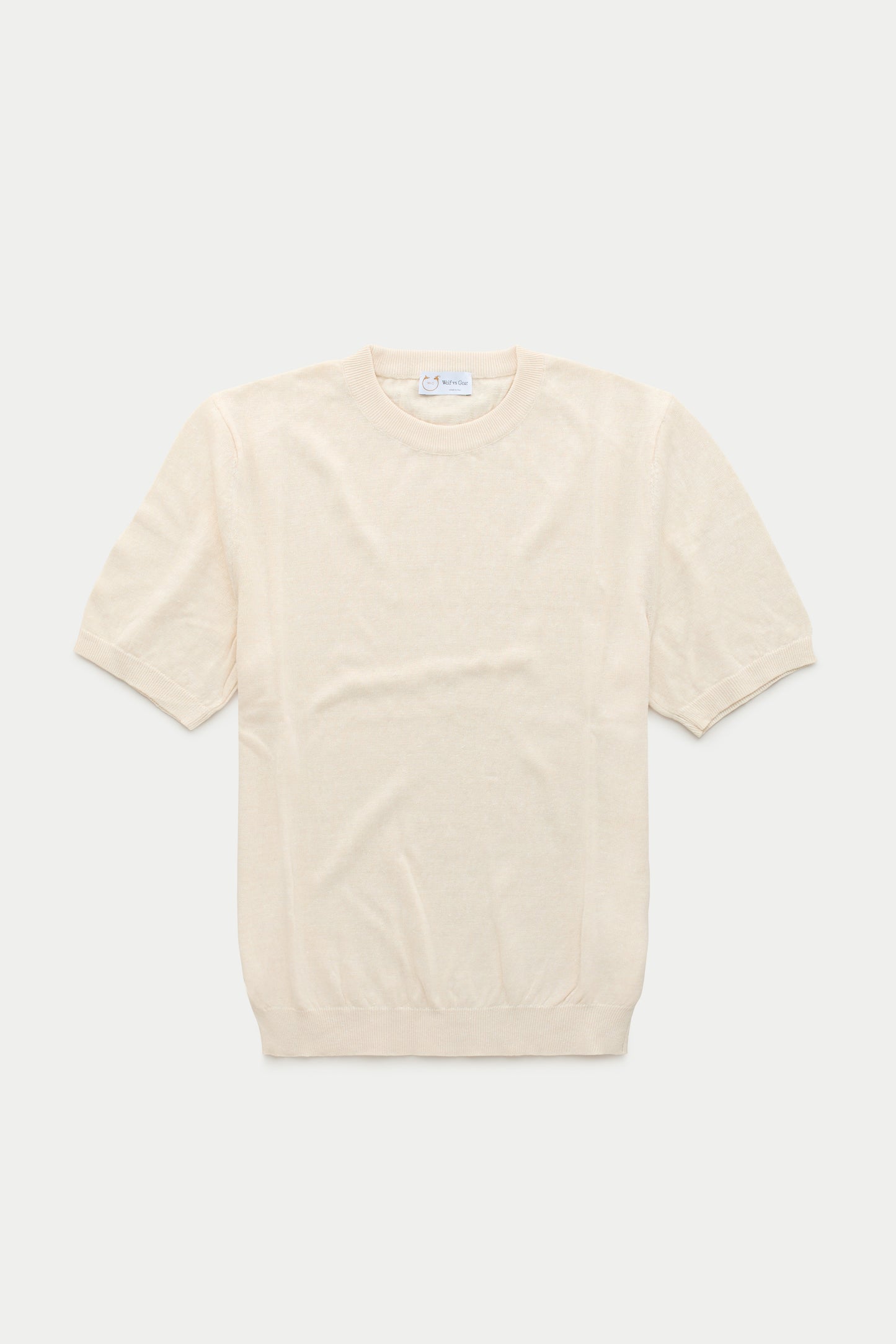 Short Sleeve Linen Cotton Knitted Crewneck Panna