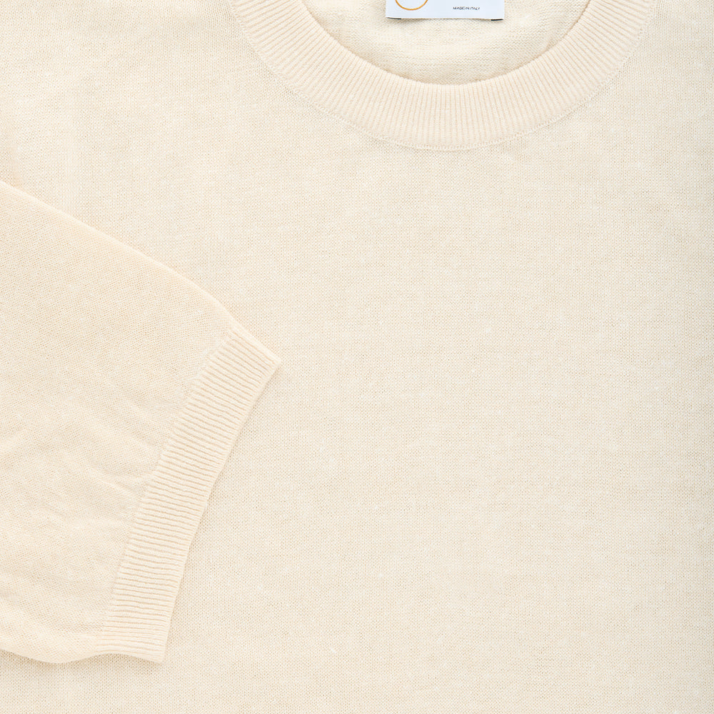Short Sleeve Linen Cotton Knitted Crewneck Panna