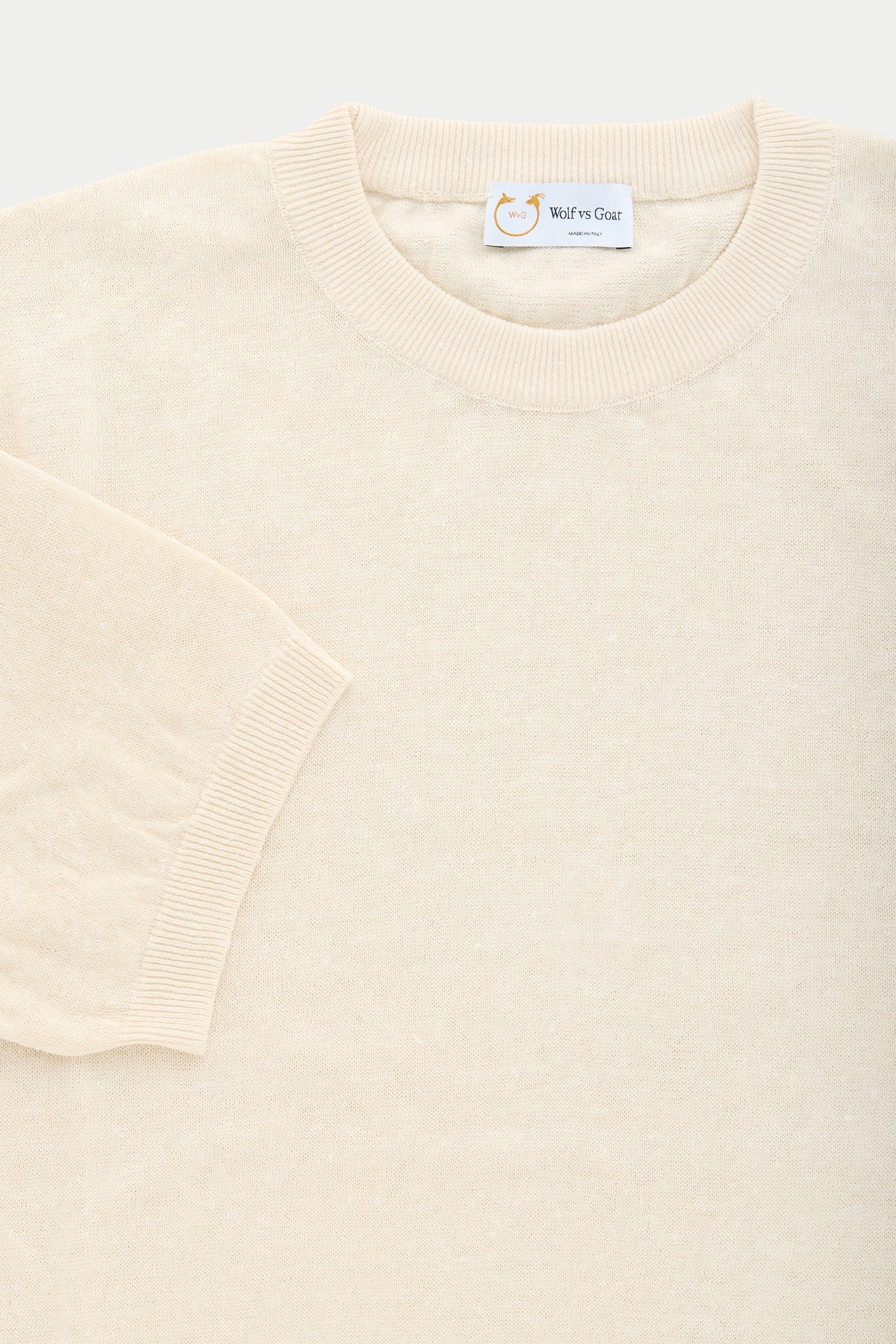 Short Sleeve Linen Cotton Knitted Crewneck Panna