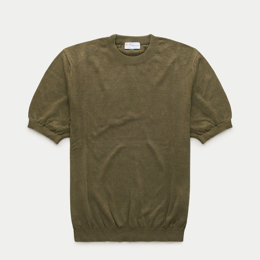 Short Sleeve Linen Cotton Knitted Crewneck Forest