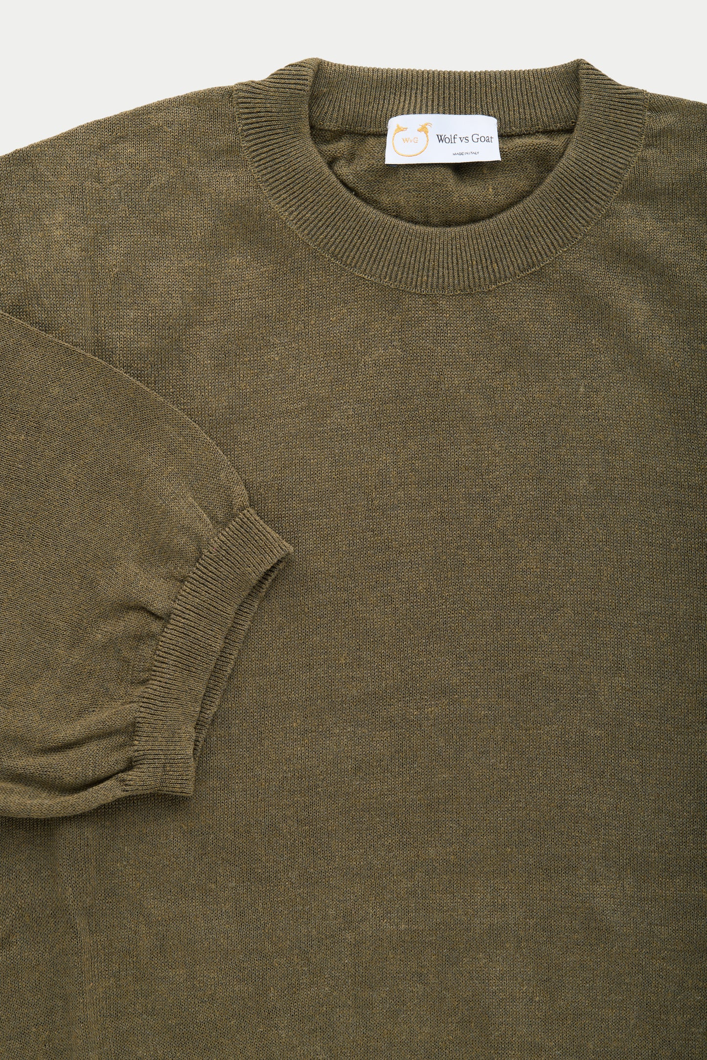 Short Sleeve Linen Cotton Knitted Crewneck Forest