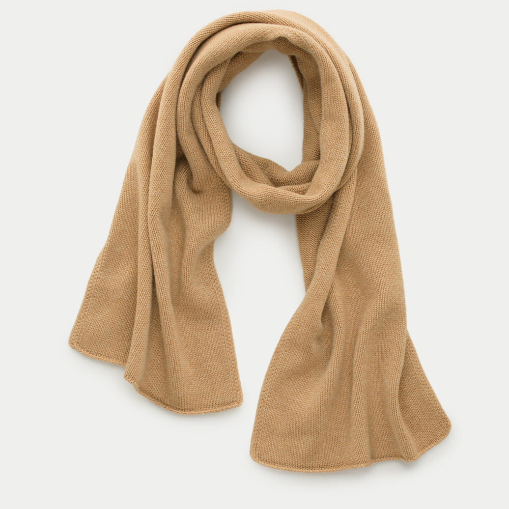 Knitted Maglia Rasata Cashmere Scarf Grano