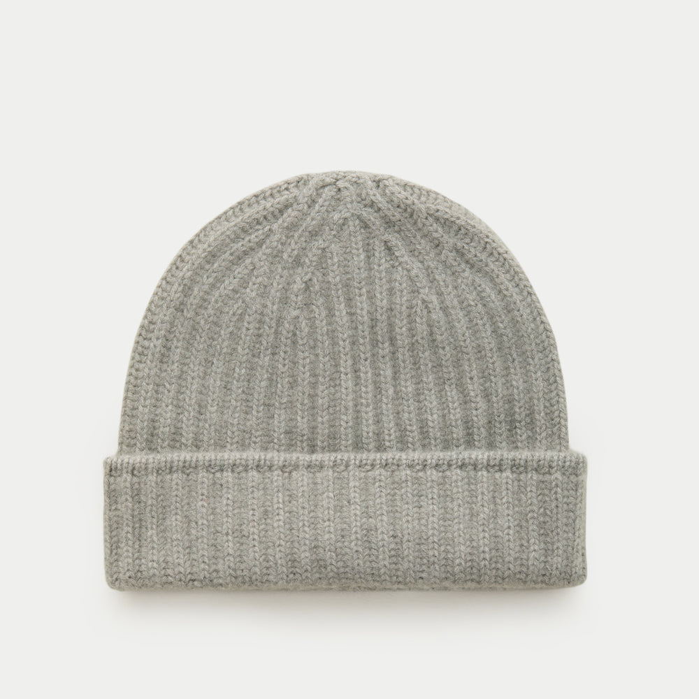 Wide Cuff Cashmere Beanie Grigio Chiaro