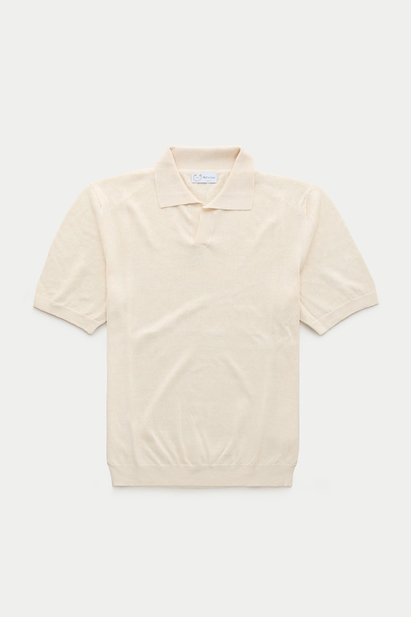 Short Sleeve Linen Cotton Knitted Johnny Collar Polo Panna