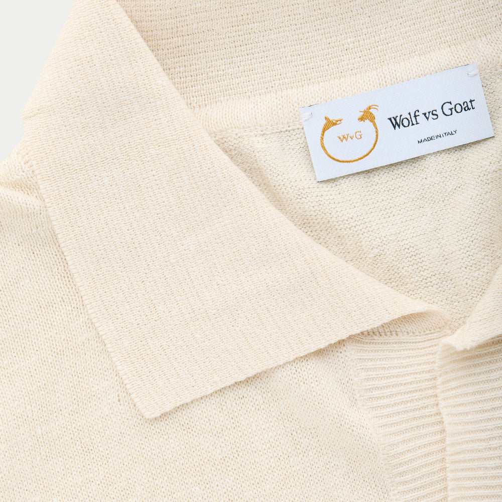 
                  
                    Short Sleeve Linen Cotton Knitted Johnny Collar Polo Panna
                  
                