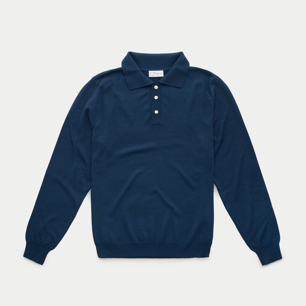 Wool Knitted Long Sleeve Polo Ardesia