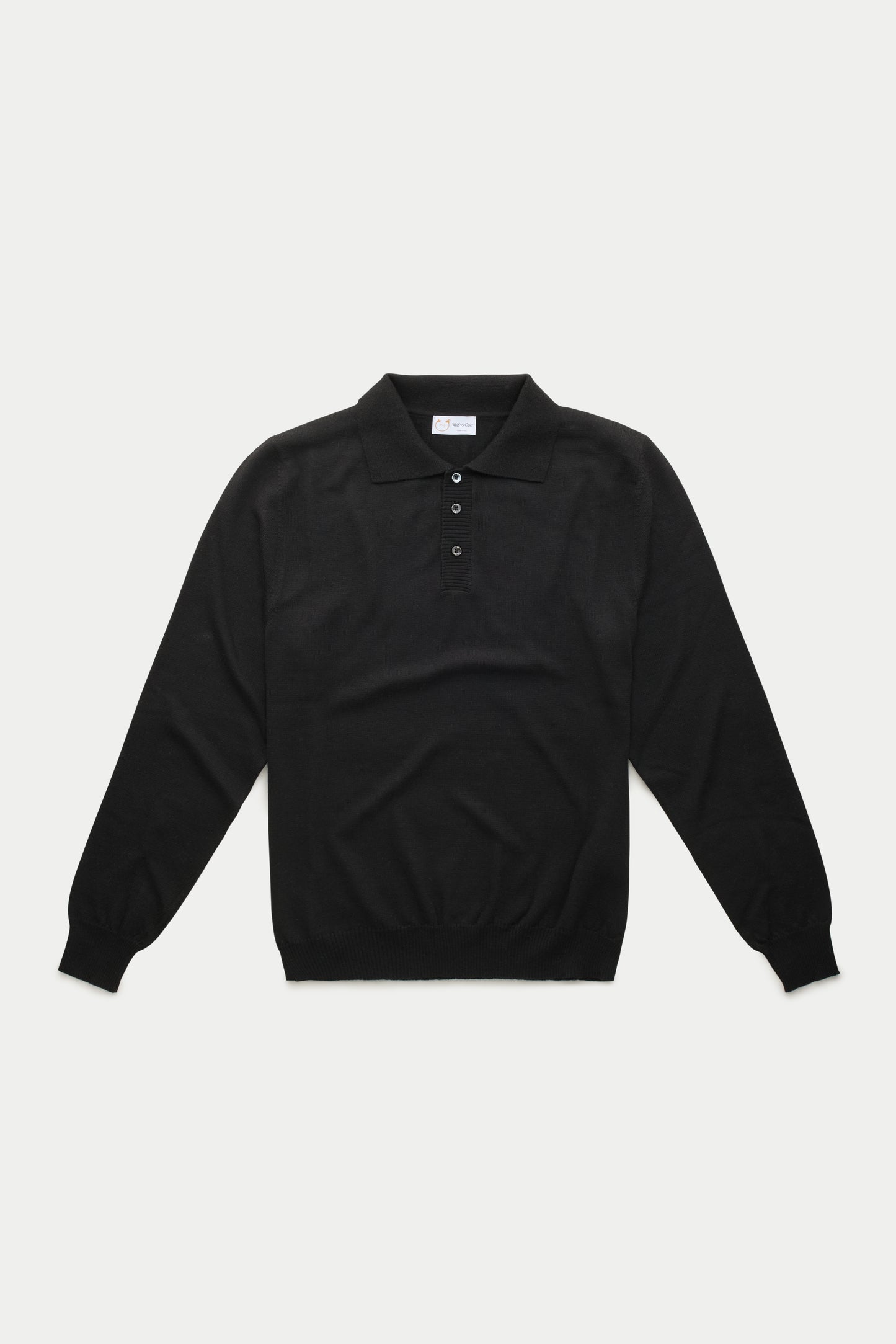 Wool Knitted Long Sleeve Polo Black