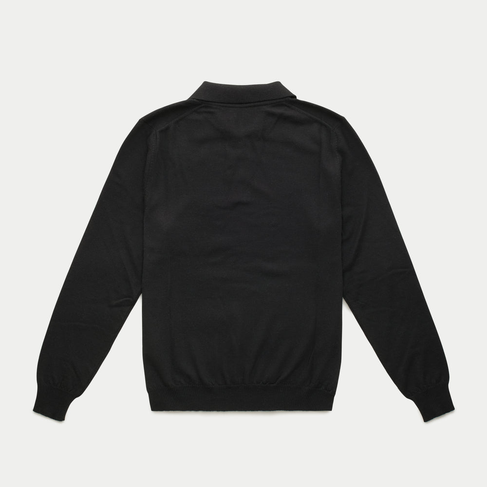 Wool Knitted Long Sleeve Polo Black