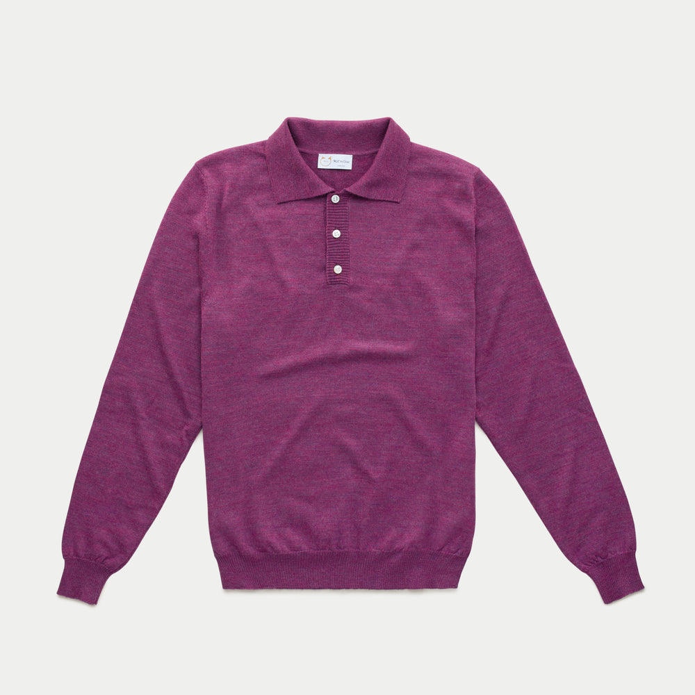 Wool Knitted Long Sleeve Polo Purple
