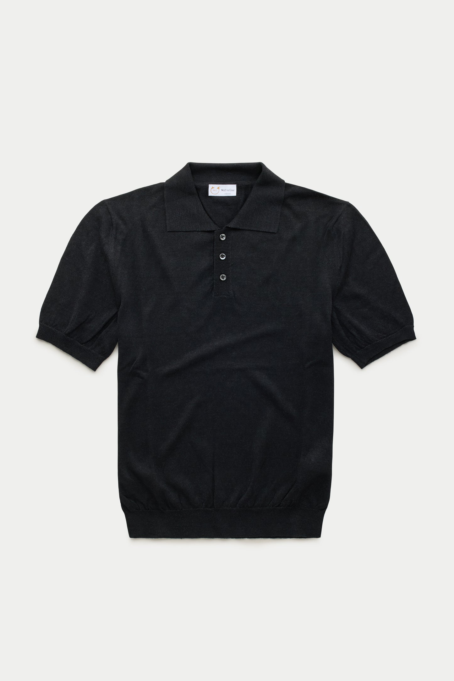 Short Sleeve Knitted Linen Cotton Polo Black