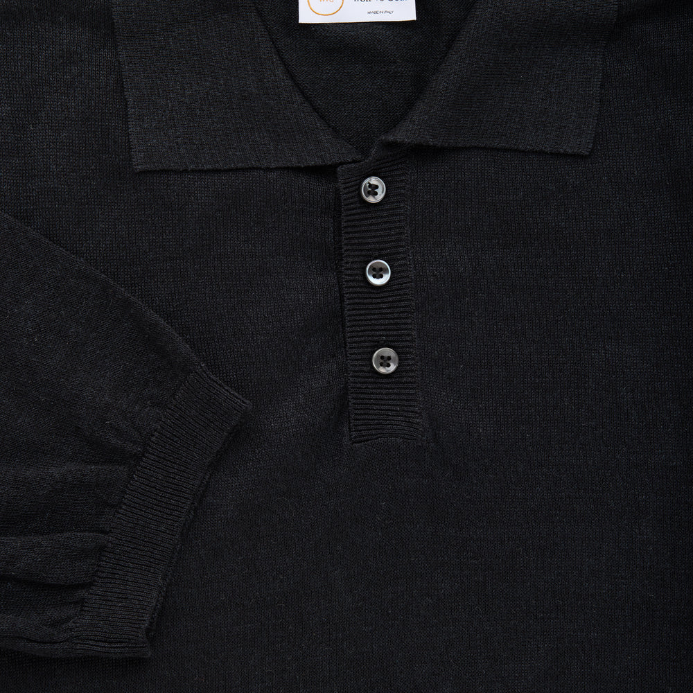 Short Sleeve Knitted Linen Cotton Polo Black