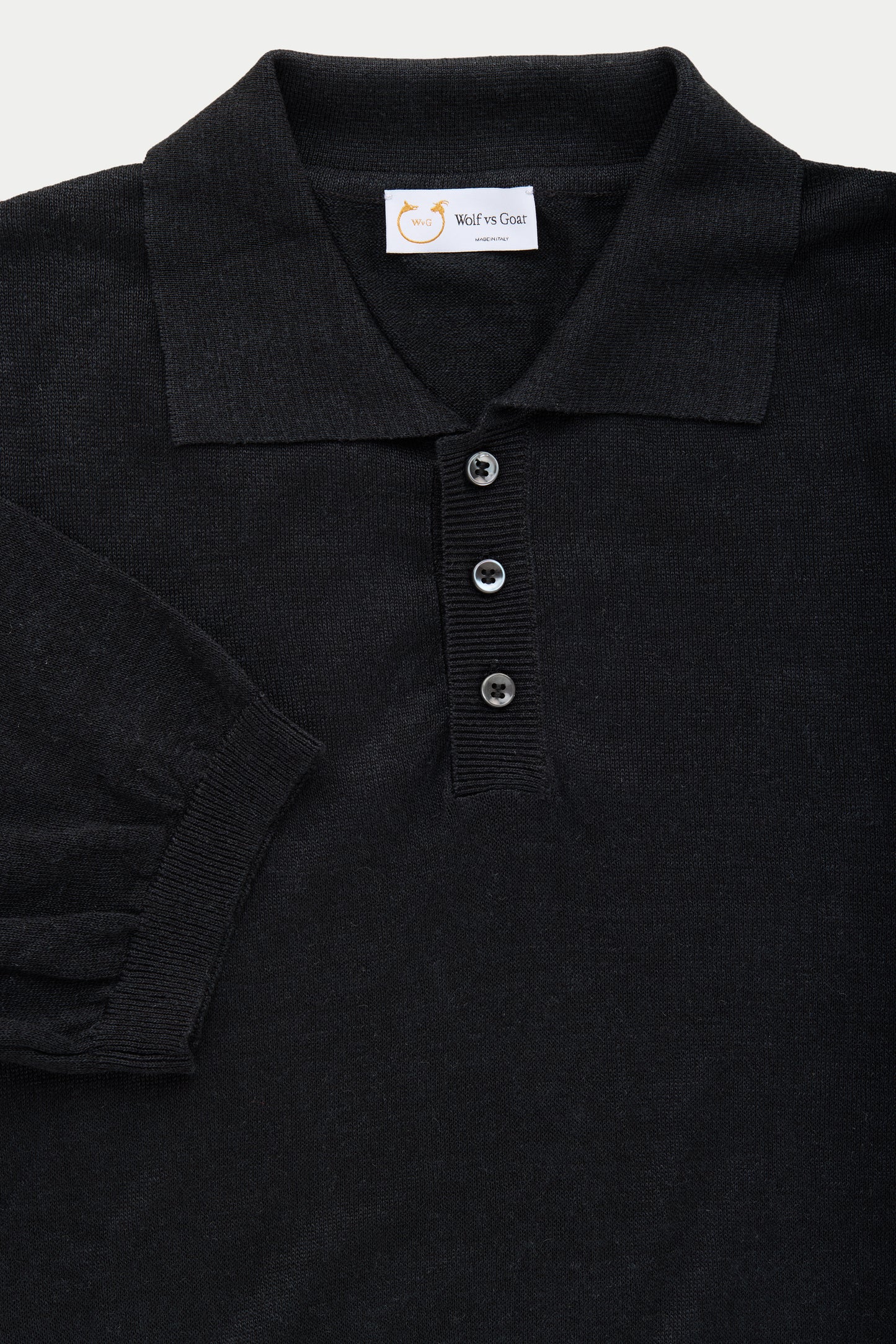 Short Sleeve Knitted Linen Cotton Polo Black