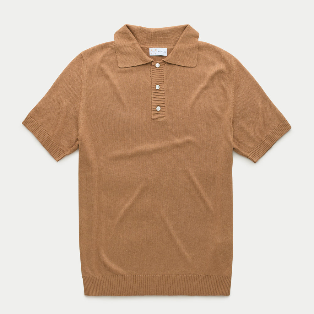 Bamboo Cashmere Knitted Short Sleeve Polo Camel