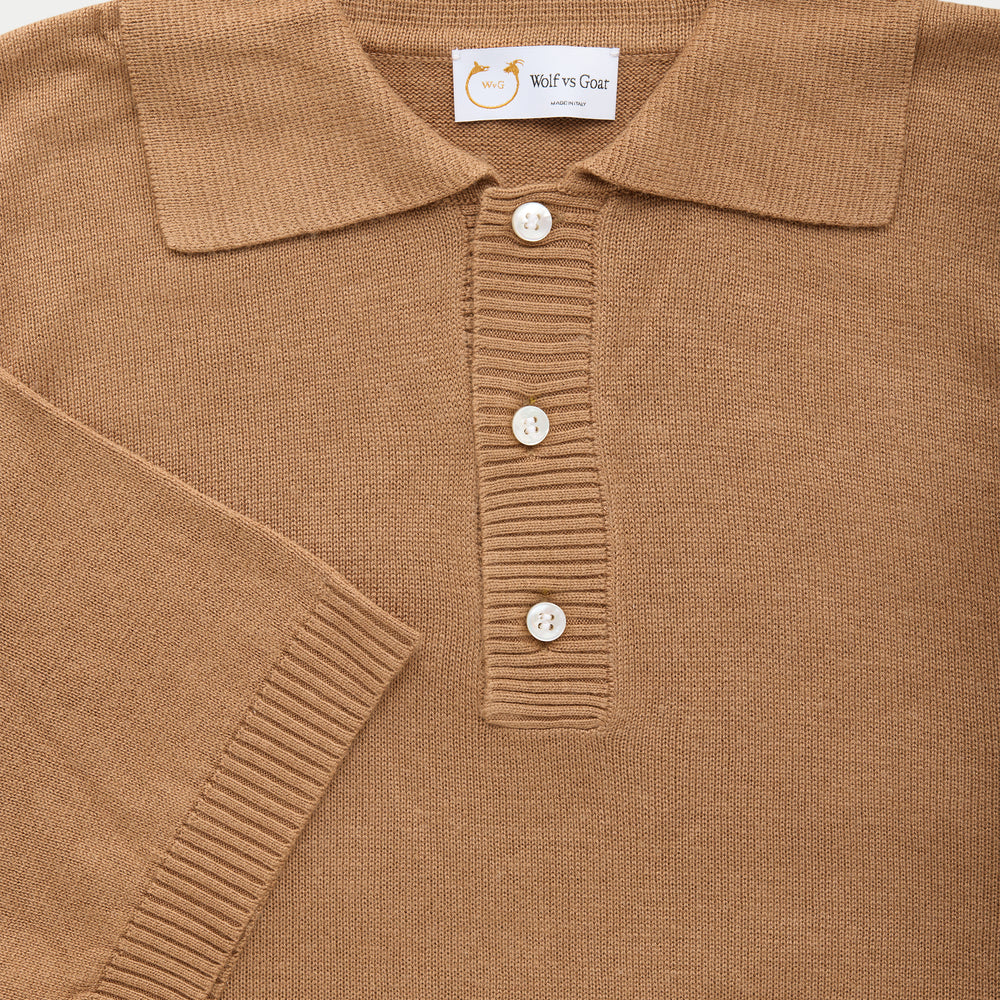 
                  
                    Bamboo Cashmere Knitted Short Sleeve Polo Camel
                  
                