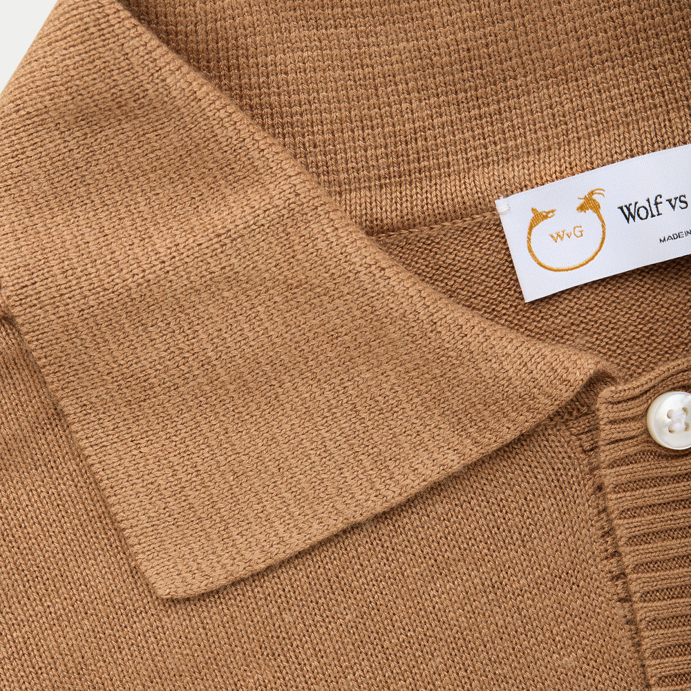 
                  
                    Bamboo Cashmere Knitted Short Sleeve Polo Camel
                  
                