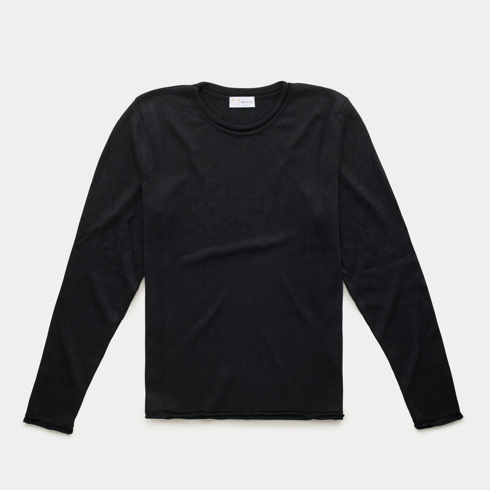 Long Sleeve Knitted Linen Cotton Roll Neck Black