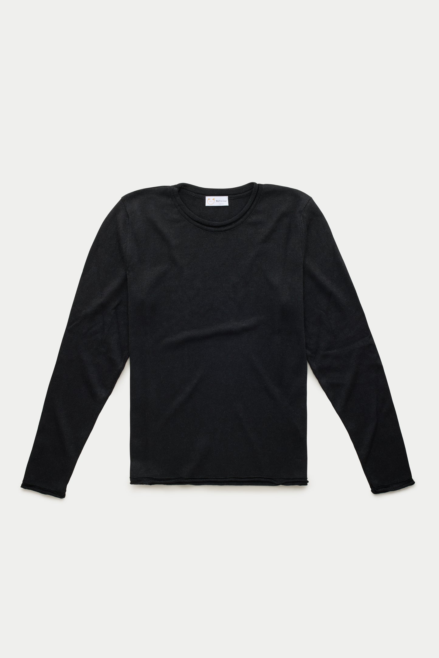 Long Sleeve Knitted Linen Cotton Roll Neck Black