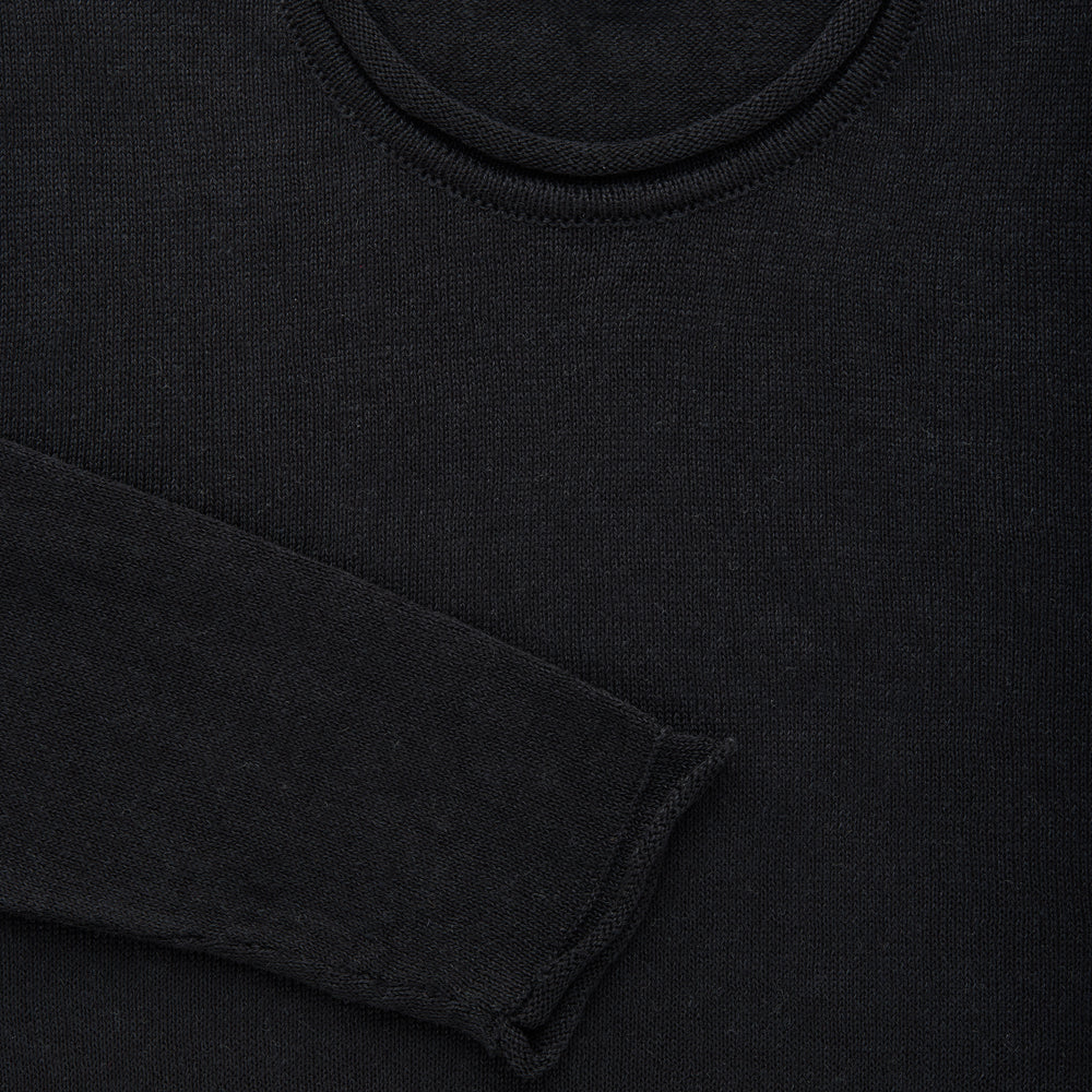 Long Sleeve Knitted Linen Cotton Roll Neck Black