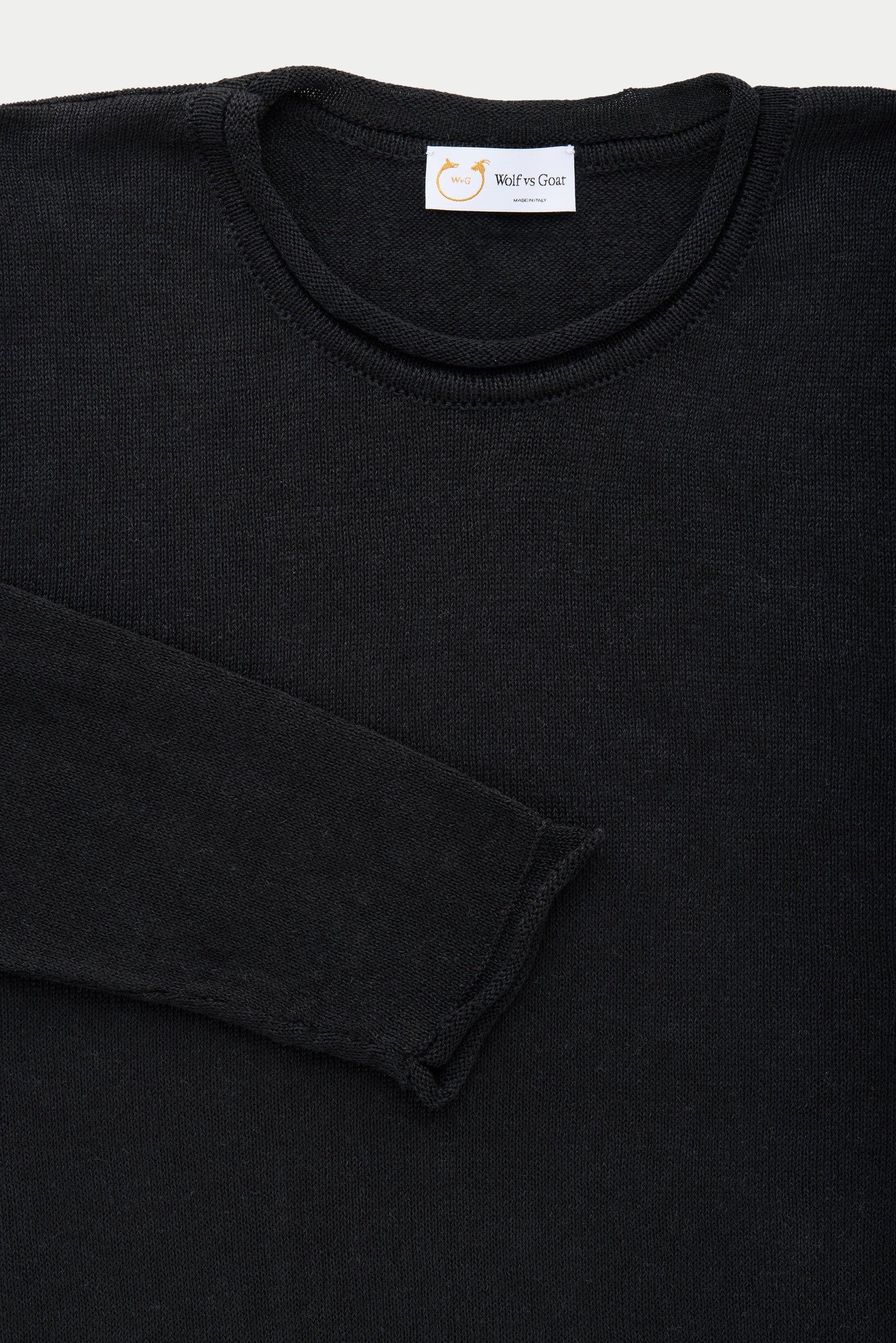 Long Sleeve Knitted Linen Cotton Roll Neck Black