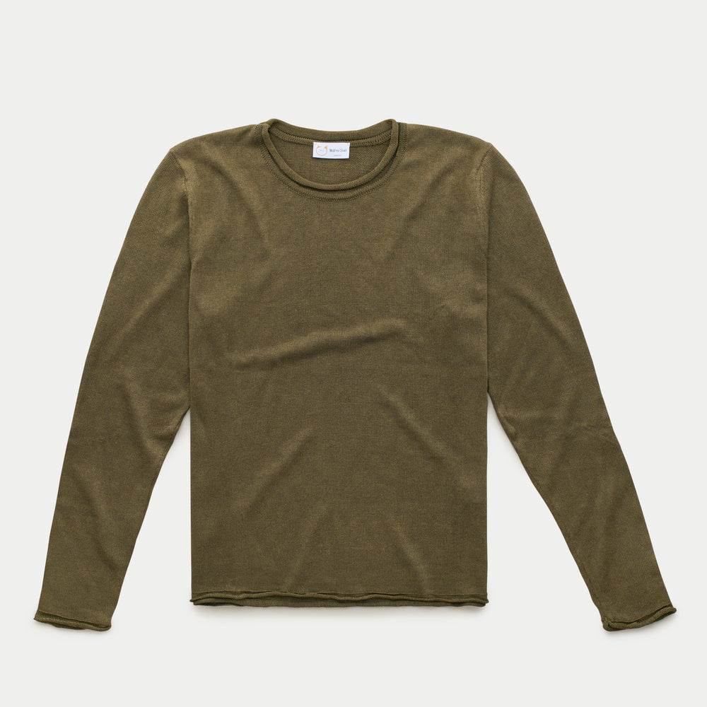 Long Sleeve Knitted Linen Cotton Roll Neck Forest