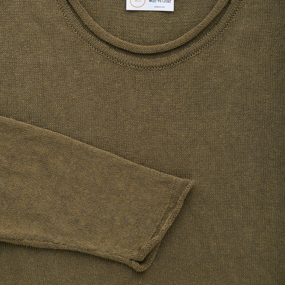 Long Sleeve Knitted Linen Cotton Roll Neck Forest