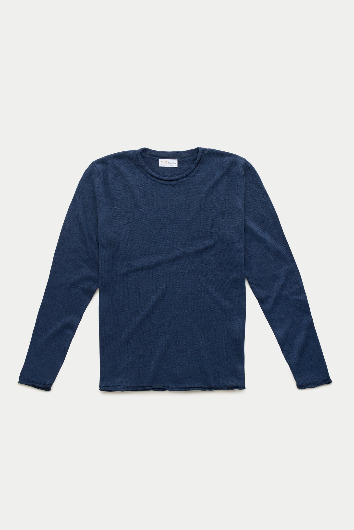 Long Sleeve Knitted Linen Cotton Roll Neck Navy