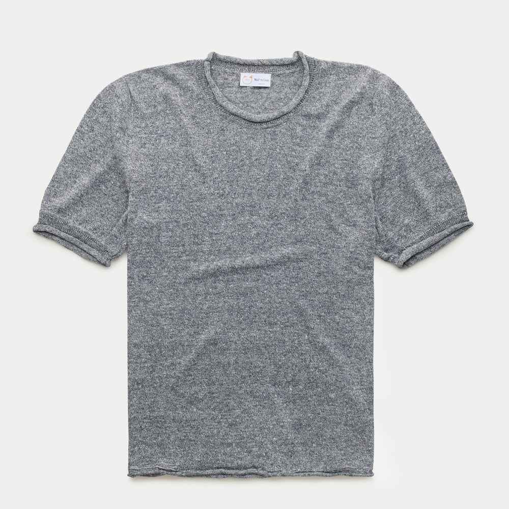 Short Sleeve Knitted Linen Cotton Roll Neck Temporale