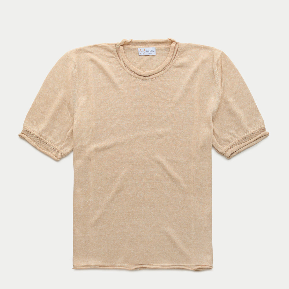 Short Sleeve Knitted Linen Cotton Roll Neck Grano