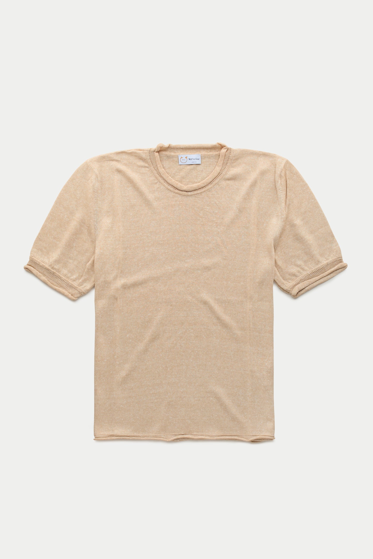 Short Sleeve Knitted Linen Cotton Roll Neck Grano