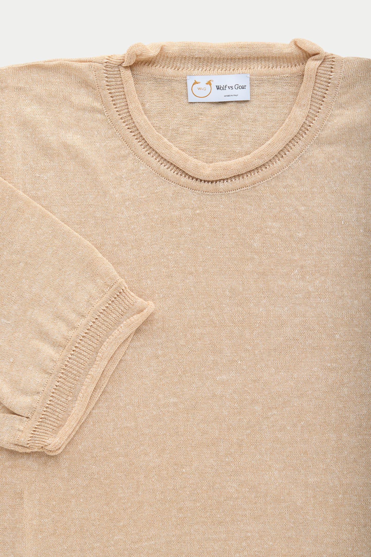 Short Sleeve Knitted Linen Cotton Roll Neck Grano