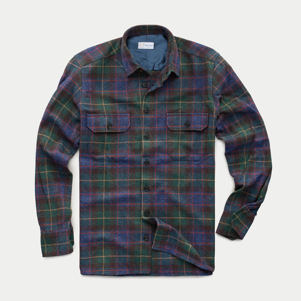 Cotton Shirt Jacket Green and Blue Plaid