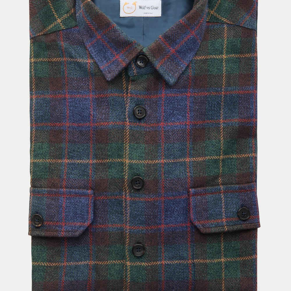 Cotton Shirt Jacket Green and Blue Plaid