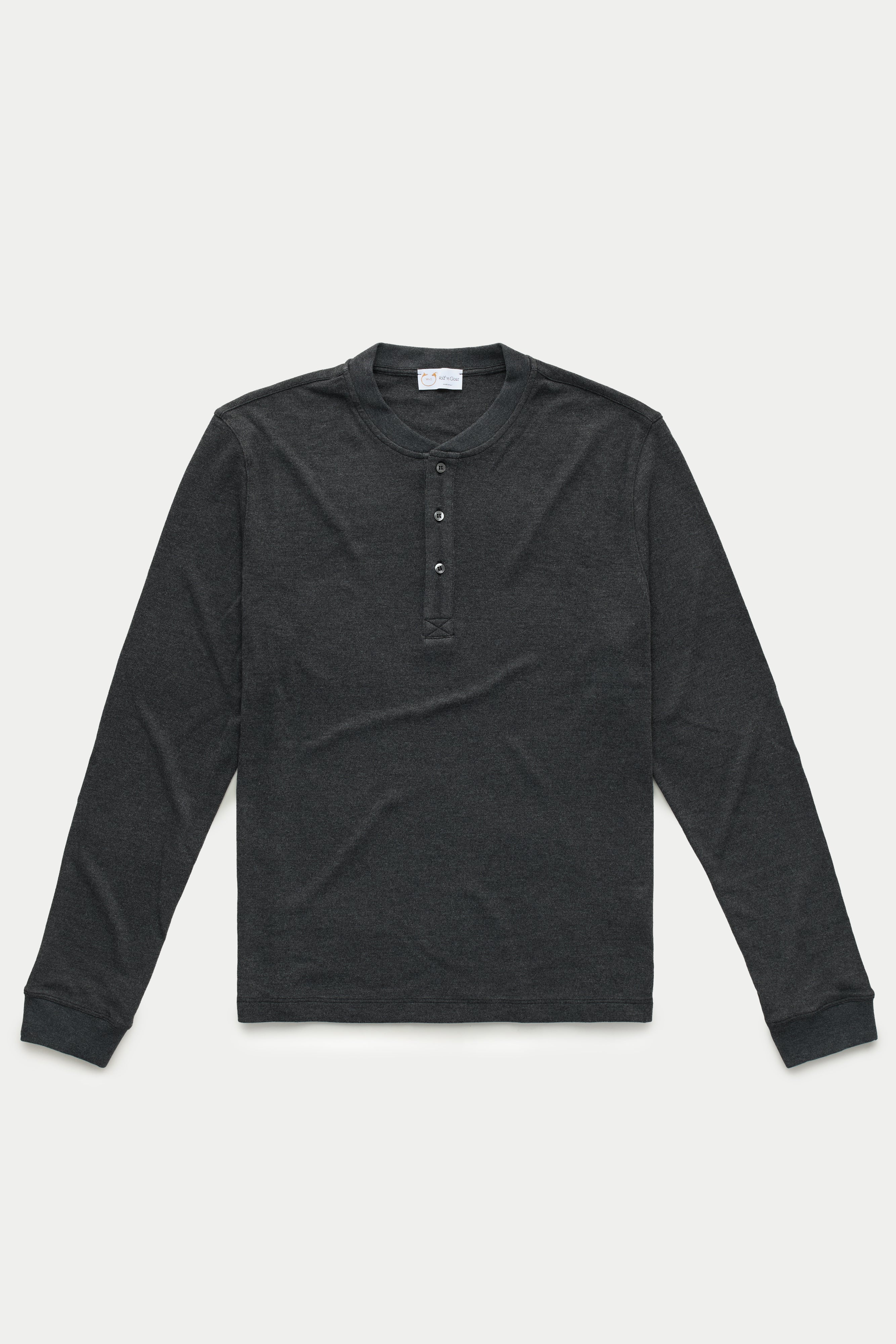 Bamboo Sorona Interlock Henley Long Sleeve Black | Wolf vs Goat