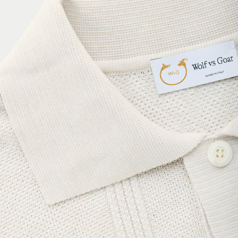 
                  
                    Short Sleeve Cotton Knitted Shirt with Rib Details Ecru
                  
                