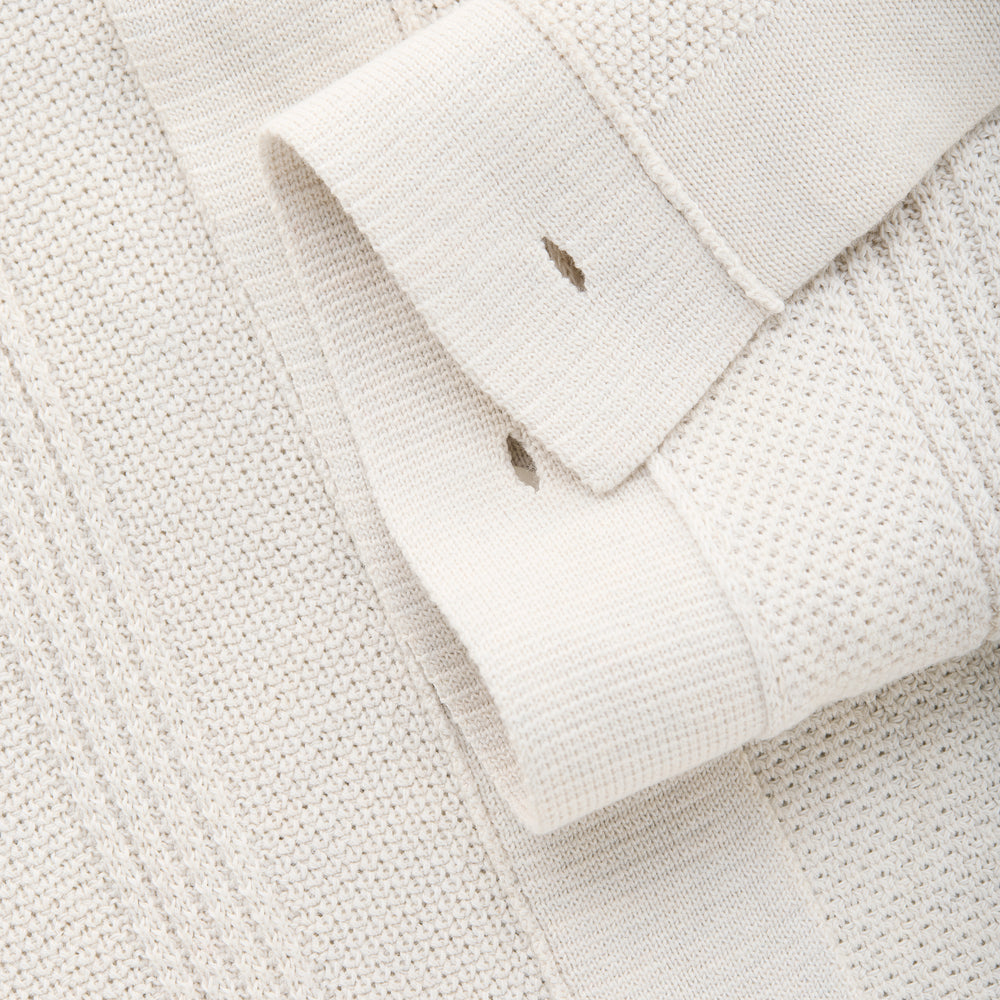 
                  
                    Short Sleeve Cotton Knitted Shirt with Rib Details Ecru
                  
                