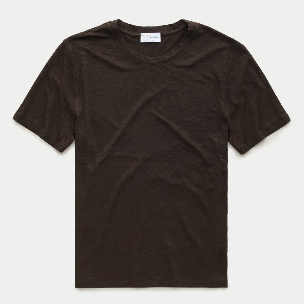 Short Sleeve Linen Crew Neck Tee Chocolate