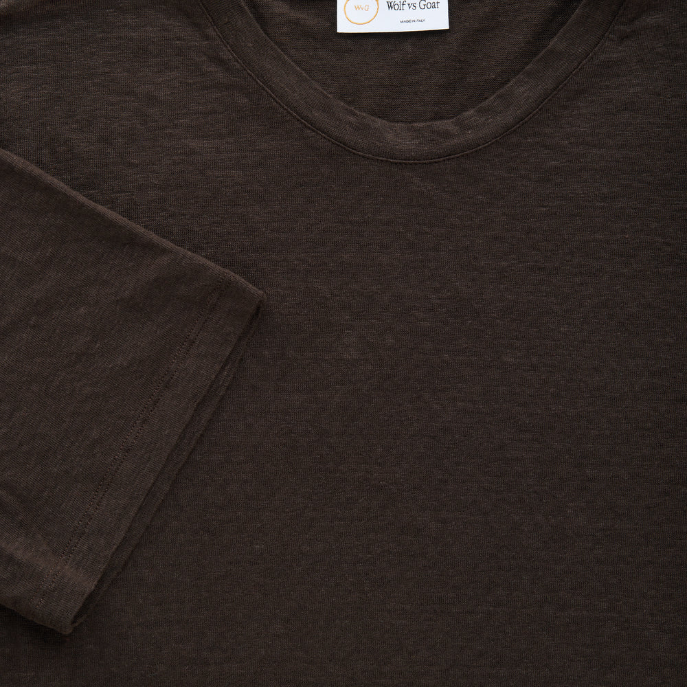 Short Sleeve Linen Crew Neck Tee Chocolate